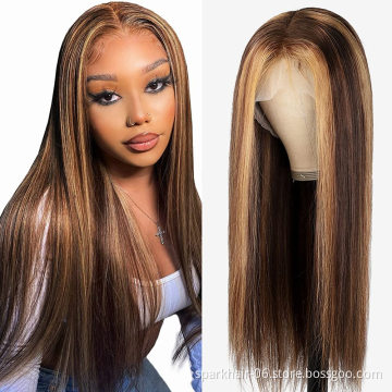 10A Grade Deep Wave Hd Swiss Transparent 4X4 5X5 Lace Frontal Wig Honey Brown Ombre Highlight Human Hair Closure Wigs